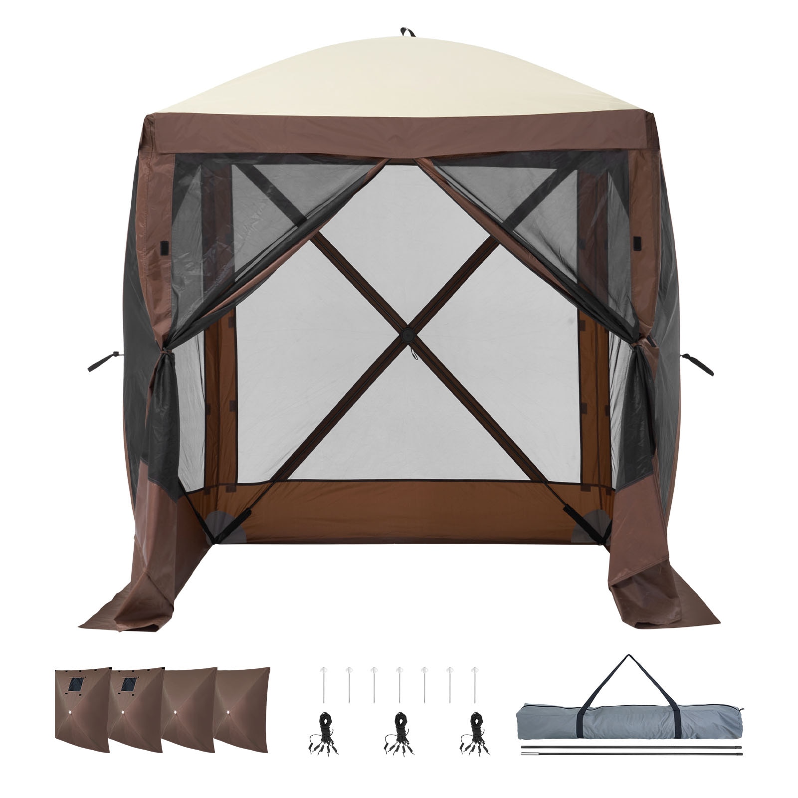 Pop Up Gazebo Tent With Mosquito Netting And Removable Privacy Cloths_voghion.com